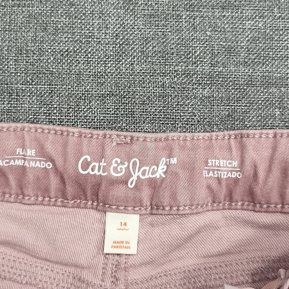 Girls Stretchy Button Fly Flare Jeans - Cat & Jack Pink Size 14